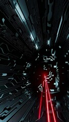 Poster - Dynamic red laser burst over circuitboard creating futuristic energy web