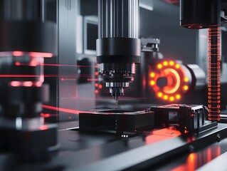 Poster - A close-up view of advanced manufacturing machinery utilizing laser technology for precision engineering