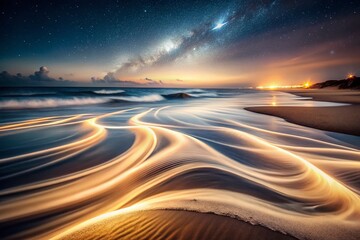 Aufkleber - Abstract Beige and White Wave Pattern Night Photography Background