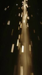 Poster - Glowing particles in dynamic flow creating illuminated pathway in dark background