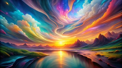 Aufkleber - Abstract Colorful Landscape: Vibrant Shapes & Light Play in Nature