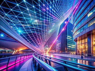 Poster - Abstract Futuristic Background: Colorful Fiber Optic Cables in Architectural Space