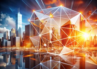 Poster - Abstract Geometric Double Exposure: Orange & White 3D Rendering for Tech, Metaverse, & Product Displays