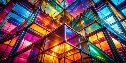 Aufkleber - Abstract Geometric Glass Structure, Low Light, Vibrant Hues, Contemporary Wallpaper Background