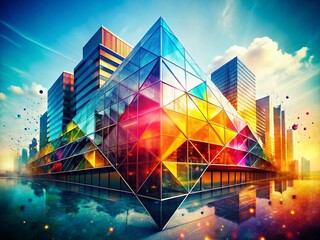 Aufkleber - Abstract Geometric Pattern Double Exposure Stock Photo - Points & Shapes Overlay