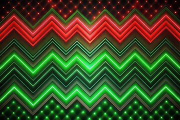 Aufkleber - Abstract Green Red Zigzag Lines Neon Light Texture Background with Copy Space - Geometric Digital Pattern