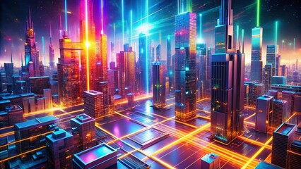 Aufkleber - Abstract Holographic Drone Aerial View: Futuristic Geometric Background
