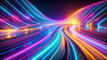 Poster - Abstract Neon Wavy Light Trails: Digital Technology Background