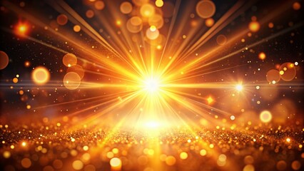 Aufkleber - Abstract Orange Light Burst with Peach & Golden Sparkles - Magical Bokeh Background