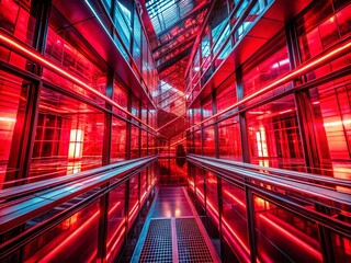 Aufkleber - Abstract Red Futuristic Architecture: Dynamic Technology Patterns & Vibrant Hues