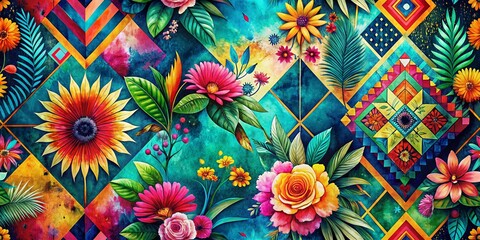 Aufkleber - Abstract Watercolor Geometric Floral Summer Pattern Grunge Style Urban Exploration Photography