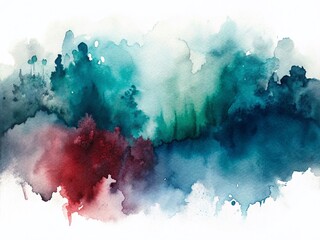 Aufkleber - Abstract Watercolor Painting: Teal, Navy, and Burgundy Swirls on White Background