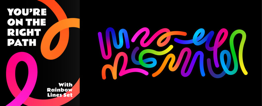 Abstract Wave and Color Lines with Gradient. Vector Pattern with Wavy Shapes. 3D Colour Graphic Design Elements. Squiggle Rainbow Ribbons with Gradation