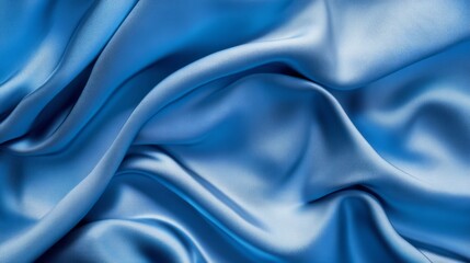 Poster - Abstract 3d render of a flowing blue wavy cloth with smooth silk-like texture and dynamic motion, showcasing elegant fluid drapery and realistic fabric folds for futuristic digital art and modern back