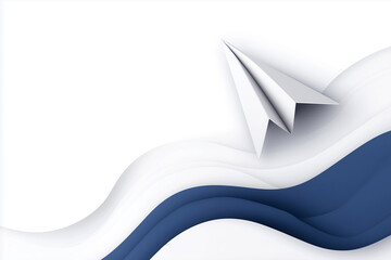 Wall Mural - Creative paper airplane design soaring above soft waves in soothing color palette for modern digital backgrounds