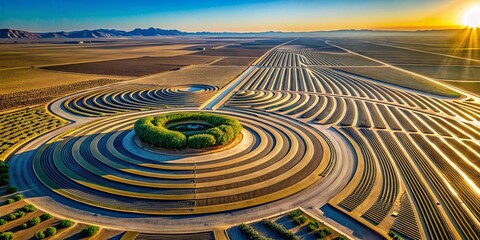 Aufkleber - Aerial View of Geometric Land Art: Arcs and Vertical Radiating Lines