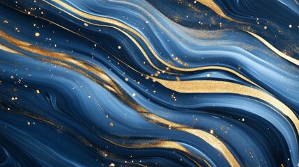 Poster - elegant abstract blue background with luxurious gold stripes featuring smooth metallic accents and s