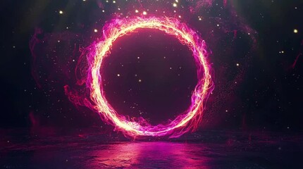 Wall Mural - Glowing magical energy portal with fiery neon effects in dark space. Seamless looping video