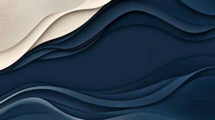 Poster - Abstract fluid curves and elegant waves on a deep navy blue background, featuring smooth flowing lines and dynamic motion for modern digital art, stylish wallpaper, and futuristic design concepts
