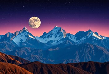 Wall Mural - Majestic lunar mountain range against a star-studded backdrop, landscape, deep space