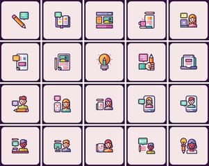 Poster - Collection of modern and professional icons for digital content and marketing