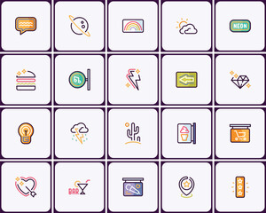 Poster - Collection of vividly colored and intricately designed vector icon set, symbols