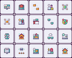 Poster - Versatile vector icon set illustrating remote work and digital connectivity