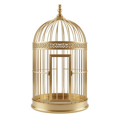 Golden cage birdcage metal decorative interior design luxury vintage antique art object minimalist style object transparent background