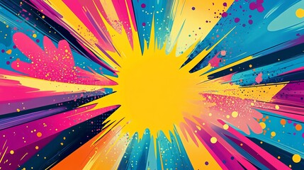 Poster - Comic bright background featuring vibrant halftone dots, dynamic speed lines, and explosive pop art elements in a bold color palette, perfect for retro-inspired digital designs, graphic novels, and ey