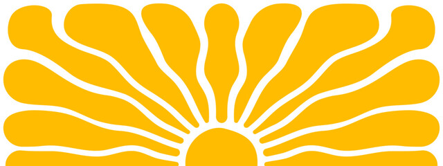 groovy sun background. curvy yellow rays. sunburst, sunrise or sunset poster. spring or summer theme