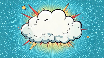 Wall Mural - omic-style blue background with soft white clouds in a vibrant cartoon sky, featuring a playful and 