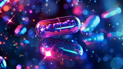 Poster - Explore the vibrant world of science with a colorful depiction of a capsule containing molecular structures