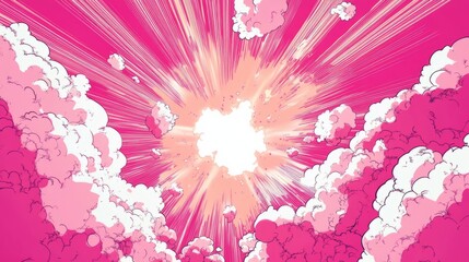 Poster - Comic book style dynamic pink background with halftone dots and speed lines creating a vibrant retro pop art effect, perfect for graphic design, posters, and digital illustrations