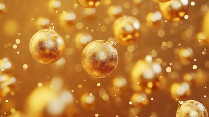 Wall Mural - elegant falling golden 3d christmas ball with intricate festive pattern on luxurious gold background