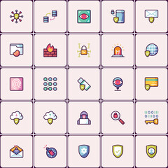 Poster - Complete set of security themed icons representing digital safeguards in design