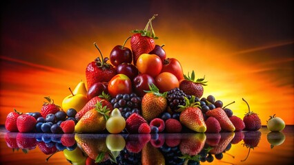 Poster - Double Exposure Fruit & Berry Silhouette Photography: Artistic Food Still Life