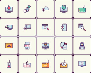Poster - Collection of cybersecurity threat vector icons, online fraud and phishing pack