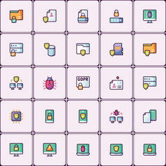 Poster - Collection of security related icons portraying cyber protection and safety