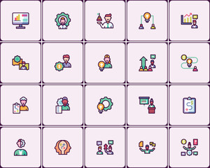 Poster - Diverse icon set showcasing business strategies, leadership and innovation