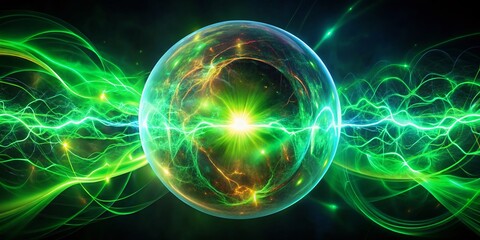 Poster - Electric Green Plasma Hologram, Double Exposure, Isolated Background, Sci-Fi Energy, Futuristic Technology