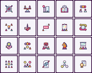 Poster - Business and Management Concept Icon Pack with Flat Line Style Design