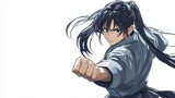 Powerful anime girl in martial arts stance.