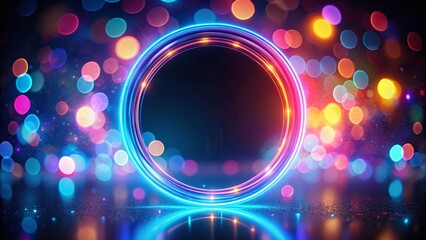 Aufkleber - Futuristic Neon Circle Bokeh: Vibrant Abstract Glowing Light Design