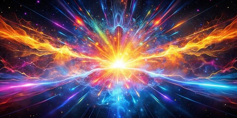 Poster - Futuristic Neon Plasma Explosion: Double Exposure Cosmic Energy Burst