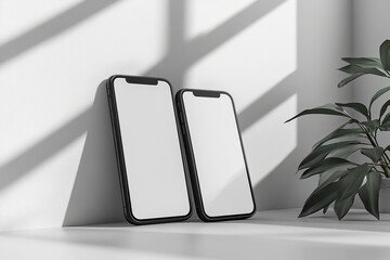Aufkleber - mockup showing two phones with their screens facing up, one in front and the other at an angle to be