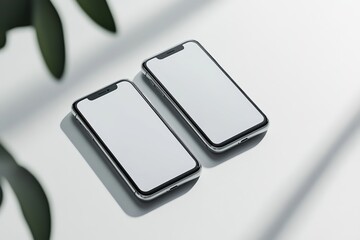 Aufkleber - mockup showing two phones with their screens facing up, one in front and the other at an angle to be