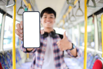 Unrecognizable Male Showing Empty Mobile Phone With Copy Space For App Or Website Design