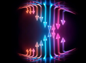 Wall Mural - glowing neon arrows ascend in a vibrant gradient, symbolizing growth, progress, and upward trajector
