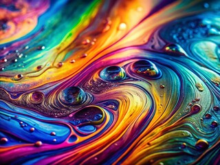 Aufkleber - Iridescent Oil Slick Macro: Swirling Rainbow Patterns on Water Surface, Abstract Background, Copy Space