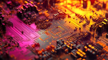 Poster - An abstract close-up of a vibrant circuit board showcasing intricate electronics and colorful components